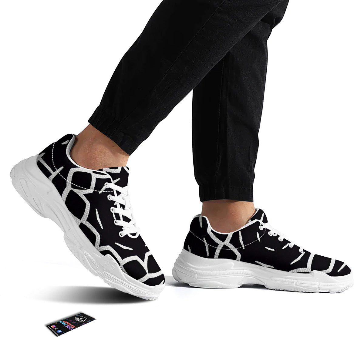 Kaleidoscope Black Print White Chunky Shoes-grizzshop