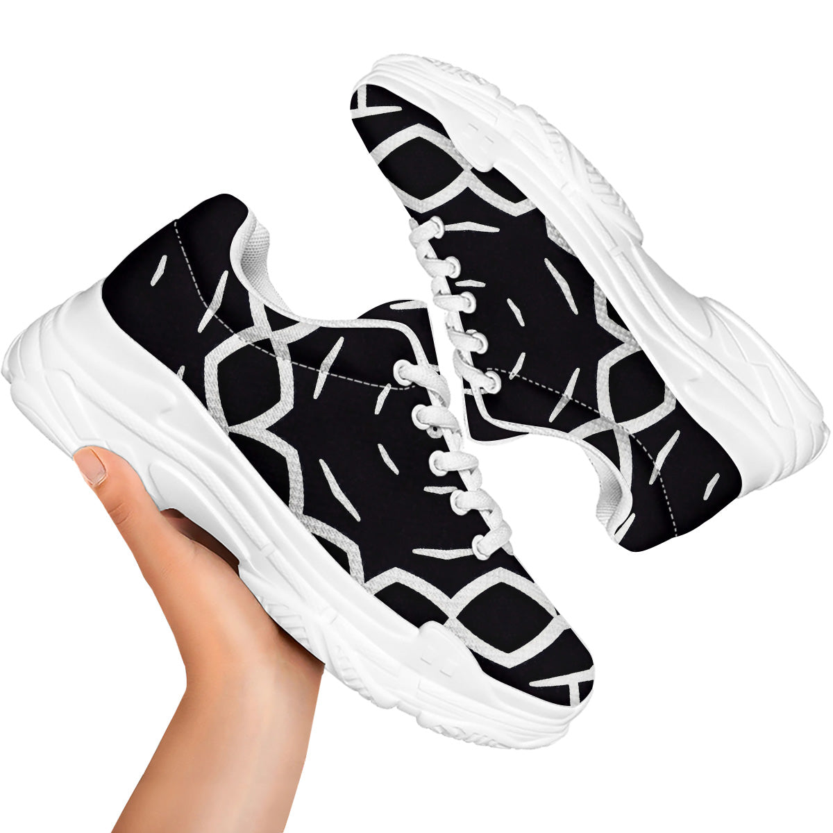 Kaleidoscope Black Print White Chunky Shoes-grizzshop
