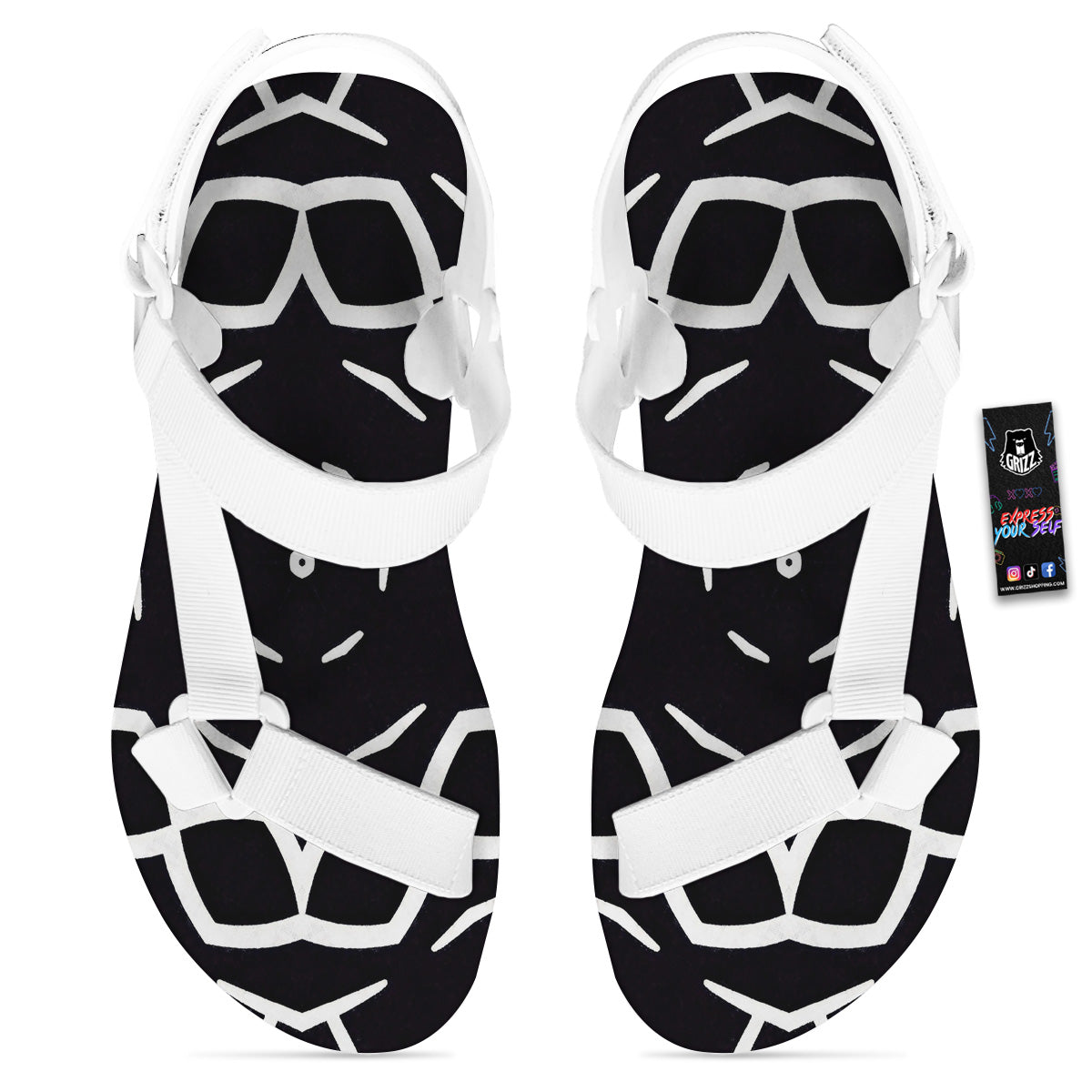 Kaleidoscope Black Print White Open Toe Sandals-grizzshop