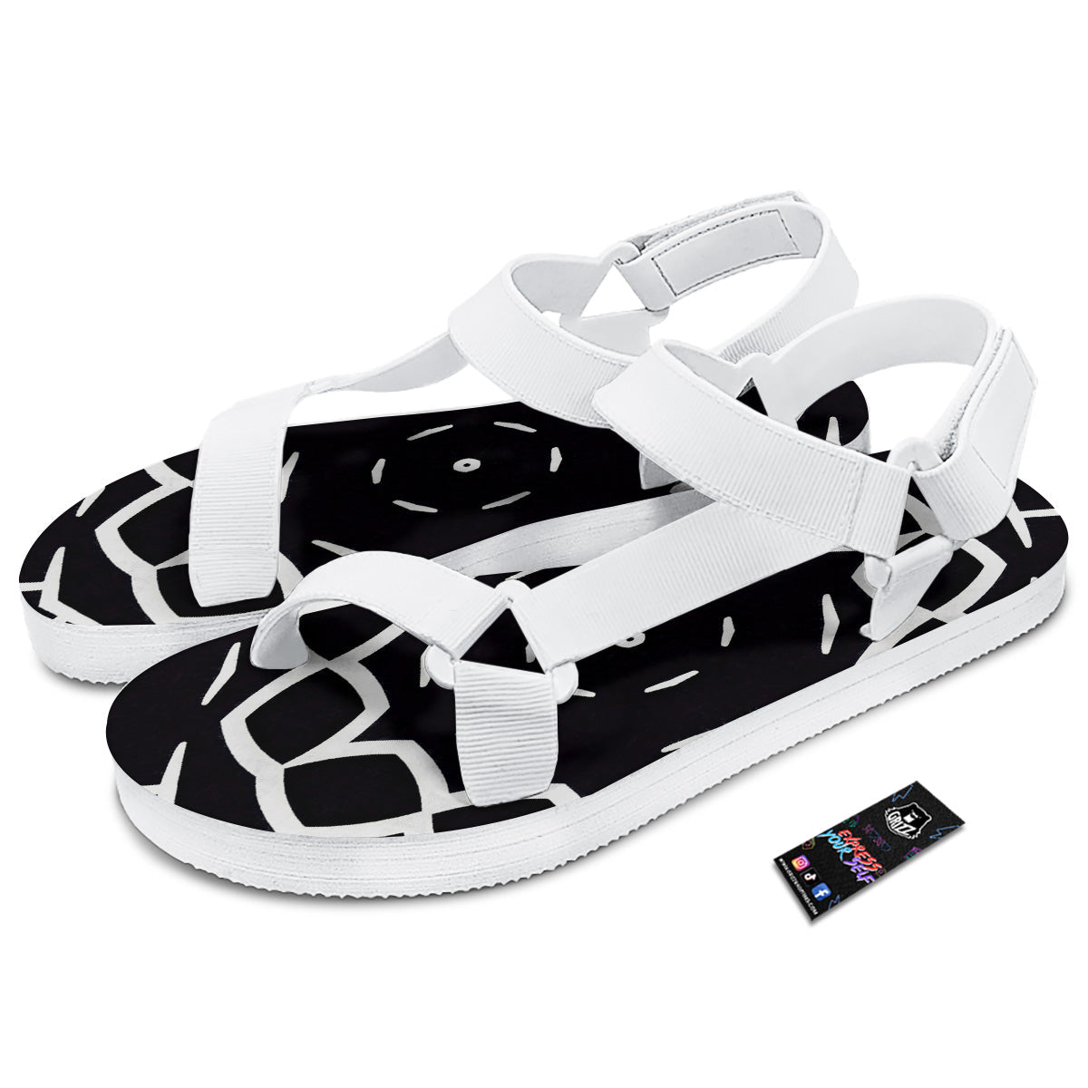 Kaleidoscope Black Print White Open Toe Sandals-grizzshop
