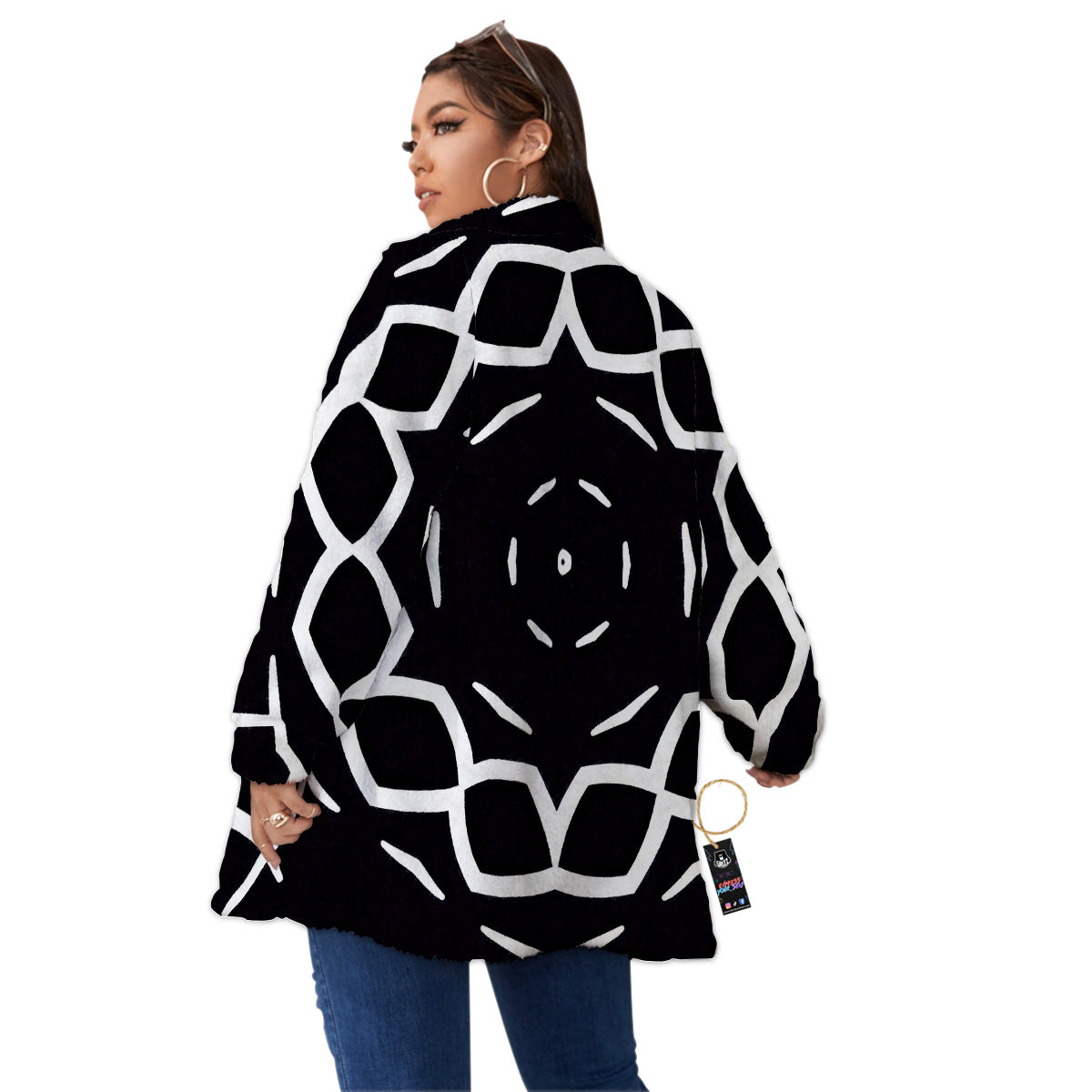 Kaleidoscope Black Print Women's Sherpa Jacket-grizzshop