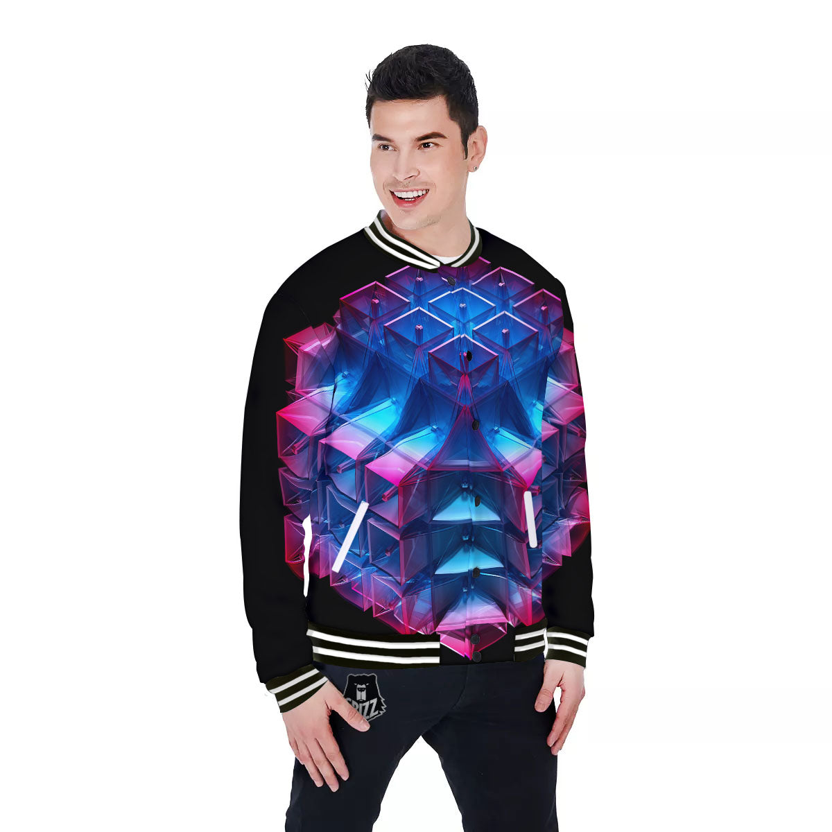 Kaleidoscope Blue And Purple Print Baseball Jacket-grizzshop
