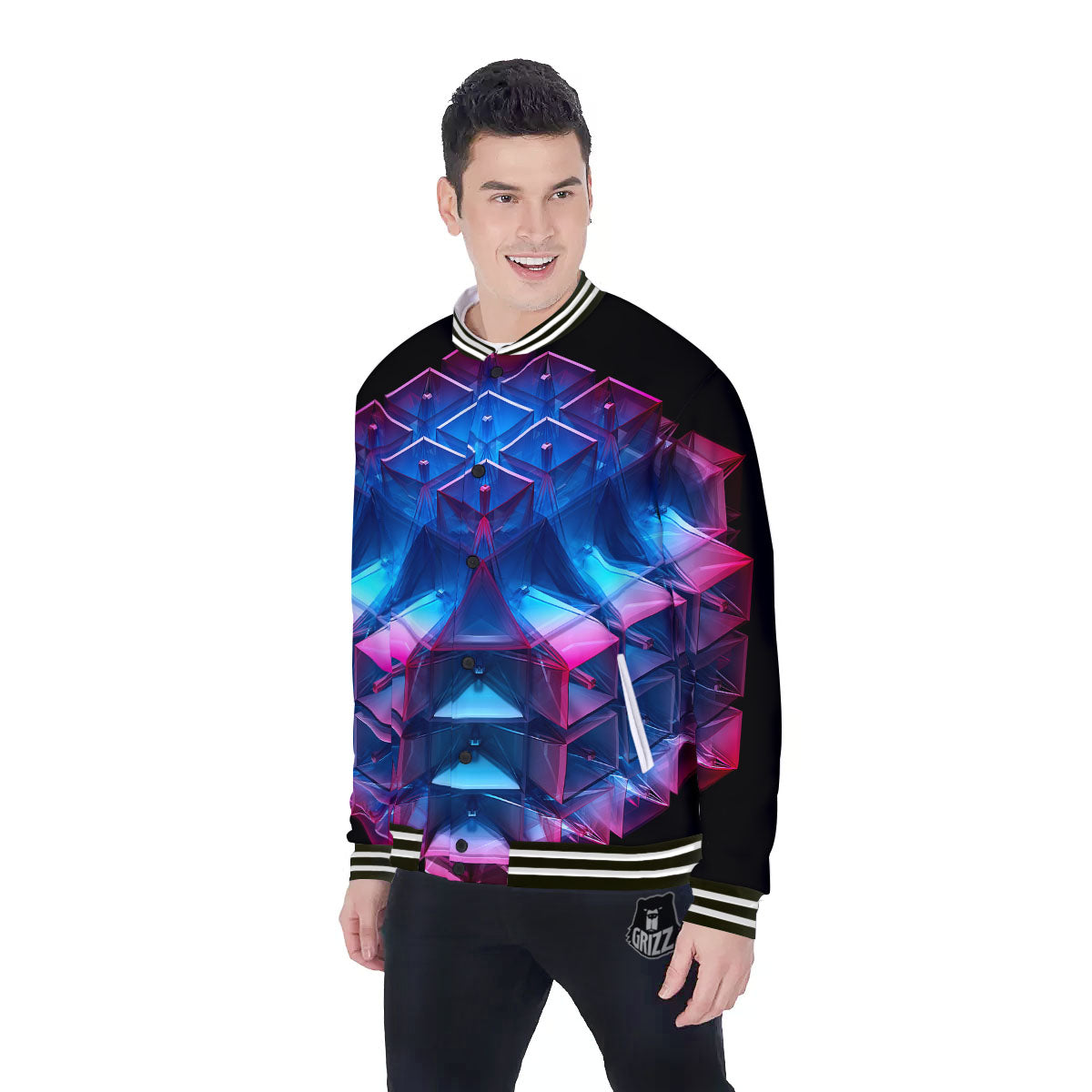 Kaleidoscope Blue And Purple Print Baseball Jacket-grizzshop