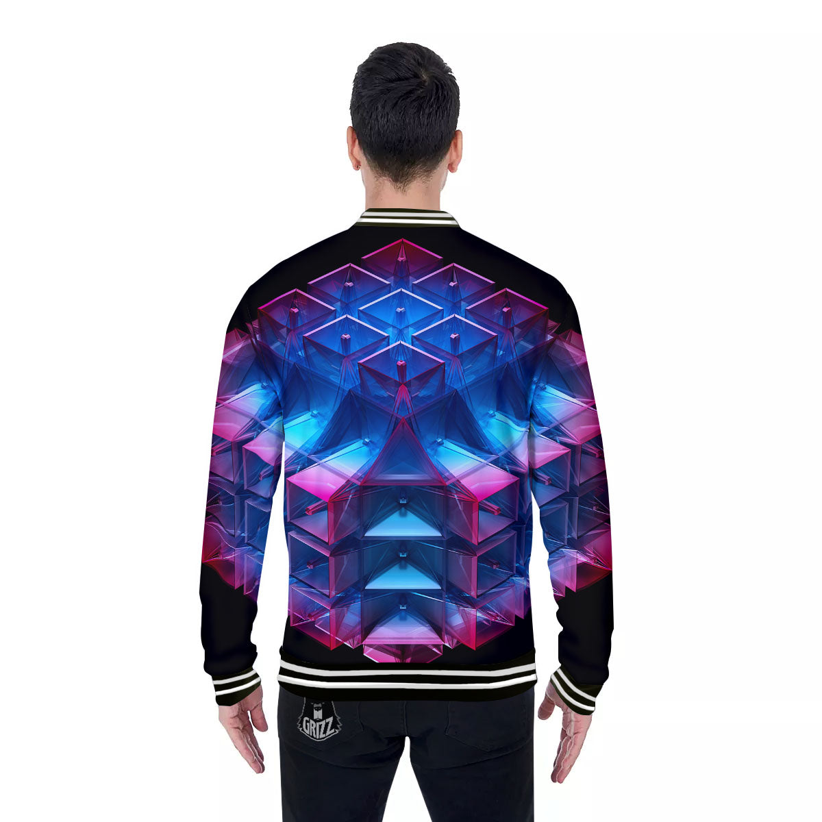 Kaleidoscope Blue And Purple Print Baseball Jacket-grizzshop