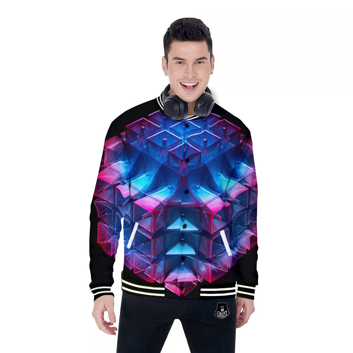 Kaleidoscope Blue And Purple Print Baseball Jacket-grizzshop