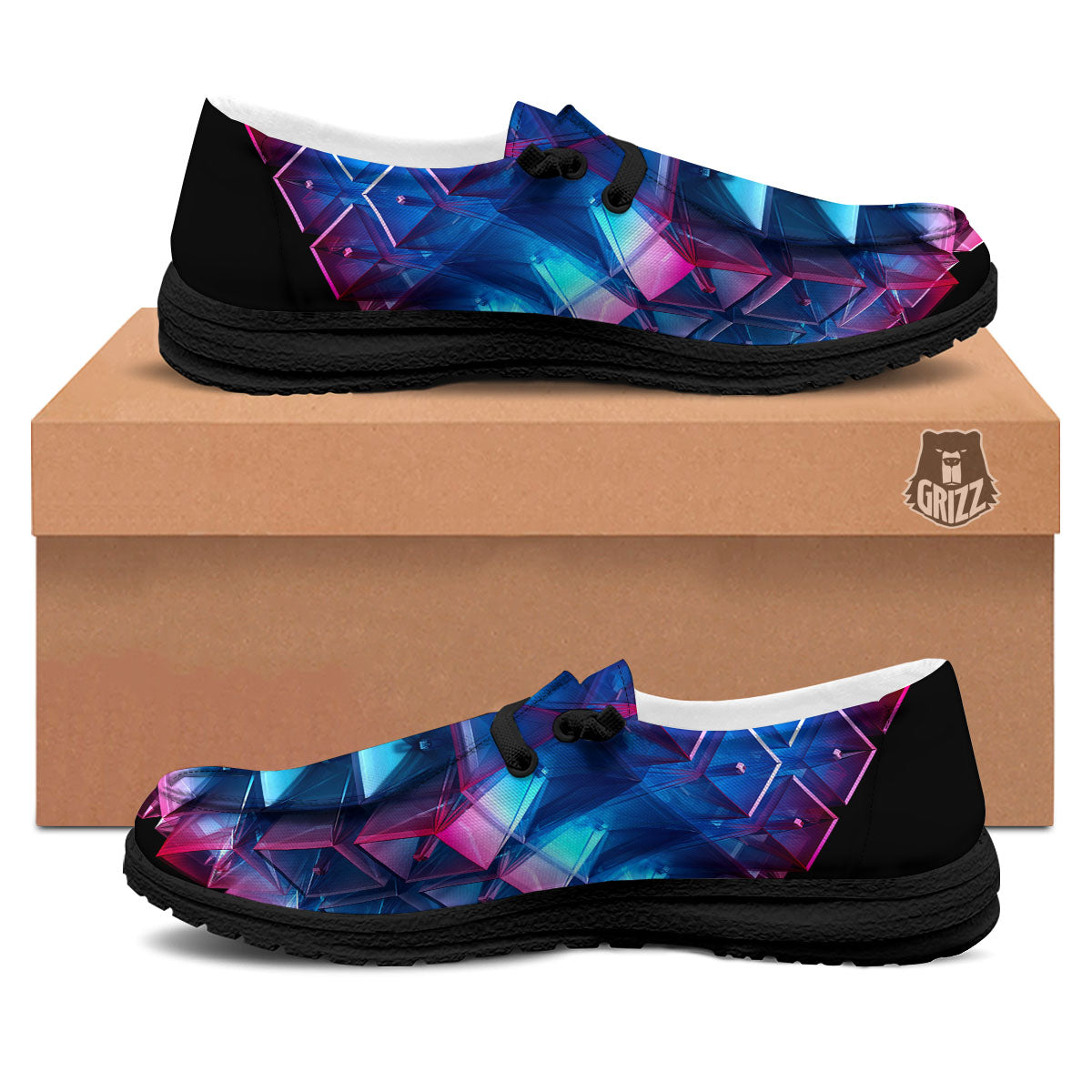 Kaleidoscope Blue And Purple Print Black Loafers-grizzshop