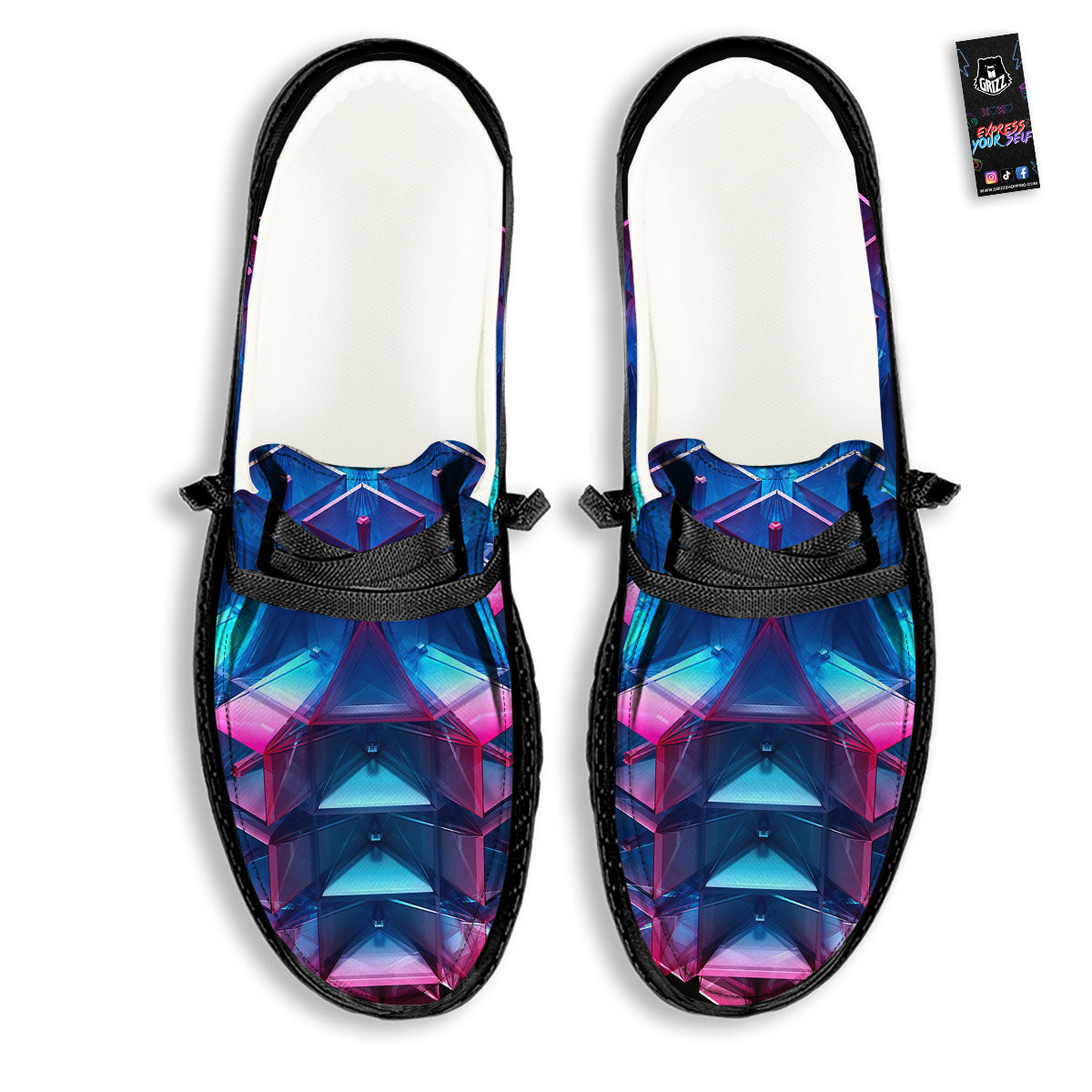 Kaleidoscope Blue And Purple Print Black Loafers-grizzshop