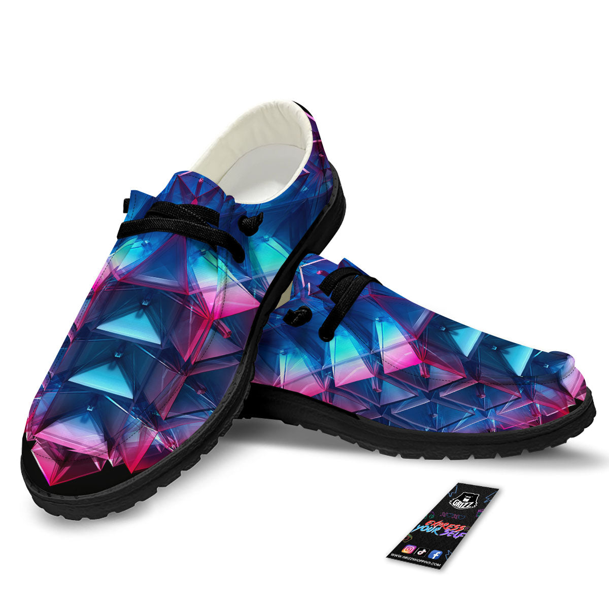 Kaleidoscope Blue And Purple Print Black Loafers-grizzshop