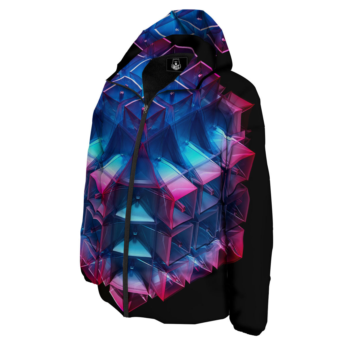 Kaleidoscope Blue And Purple Print Down Jacket-grizzshop