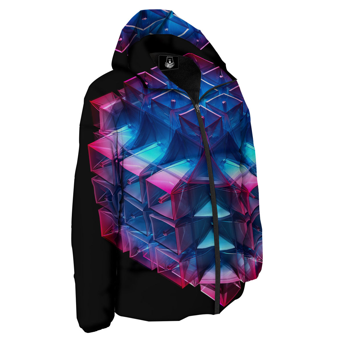 Kaleidoscope Blue And Purple Print Down Jacket-grizzshop