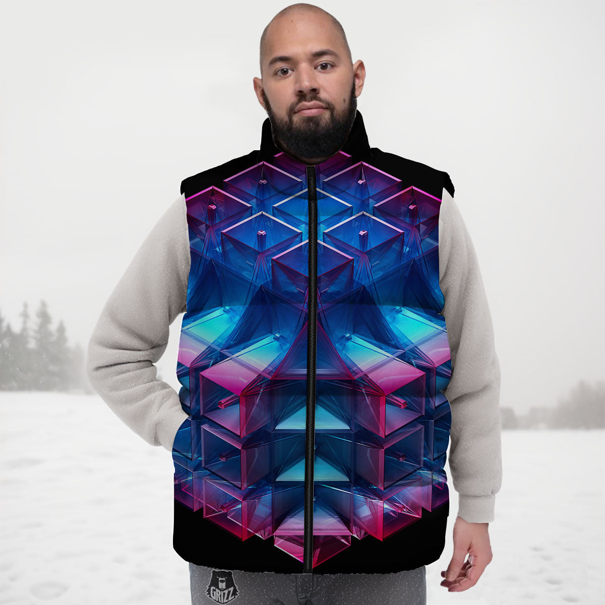 Kaleidoscope Blue And Purple Print Down Vest