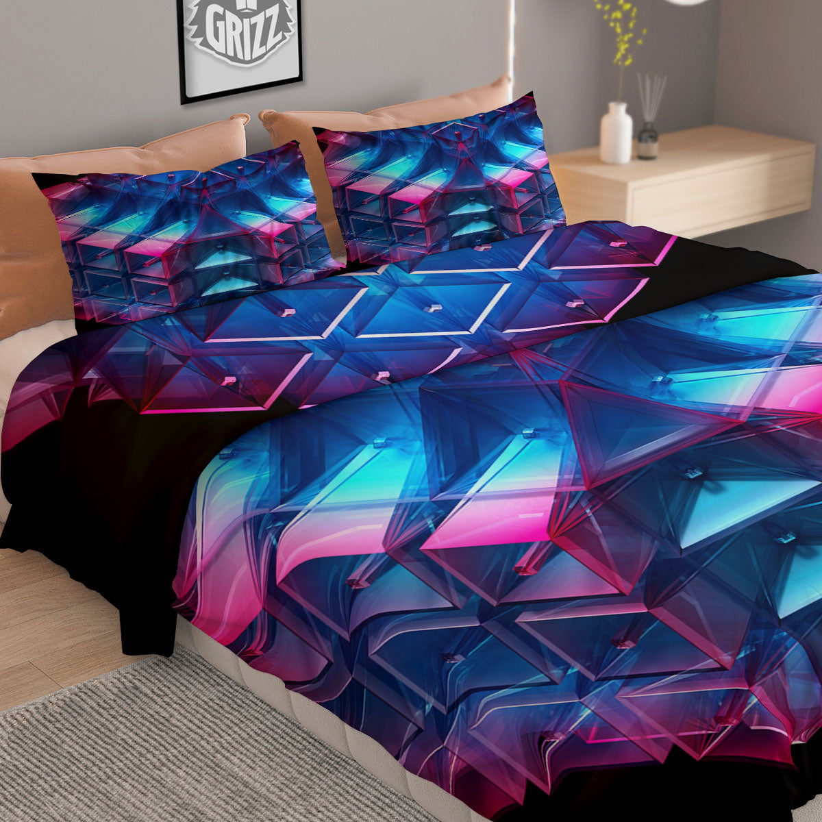Kaleidoscope Flower Yellow Print Pattern Duvet Cover Bedding Set