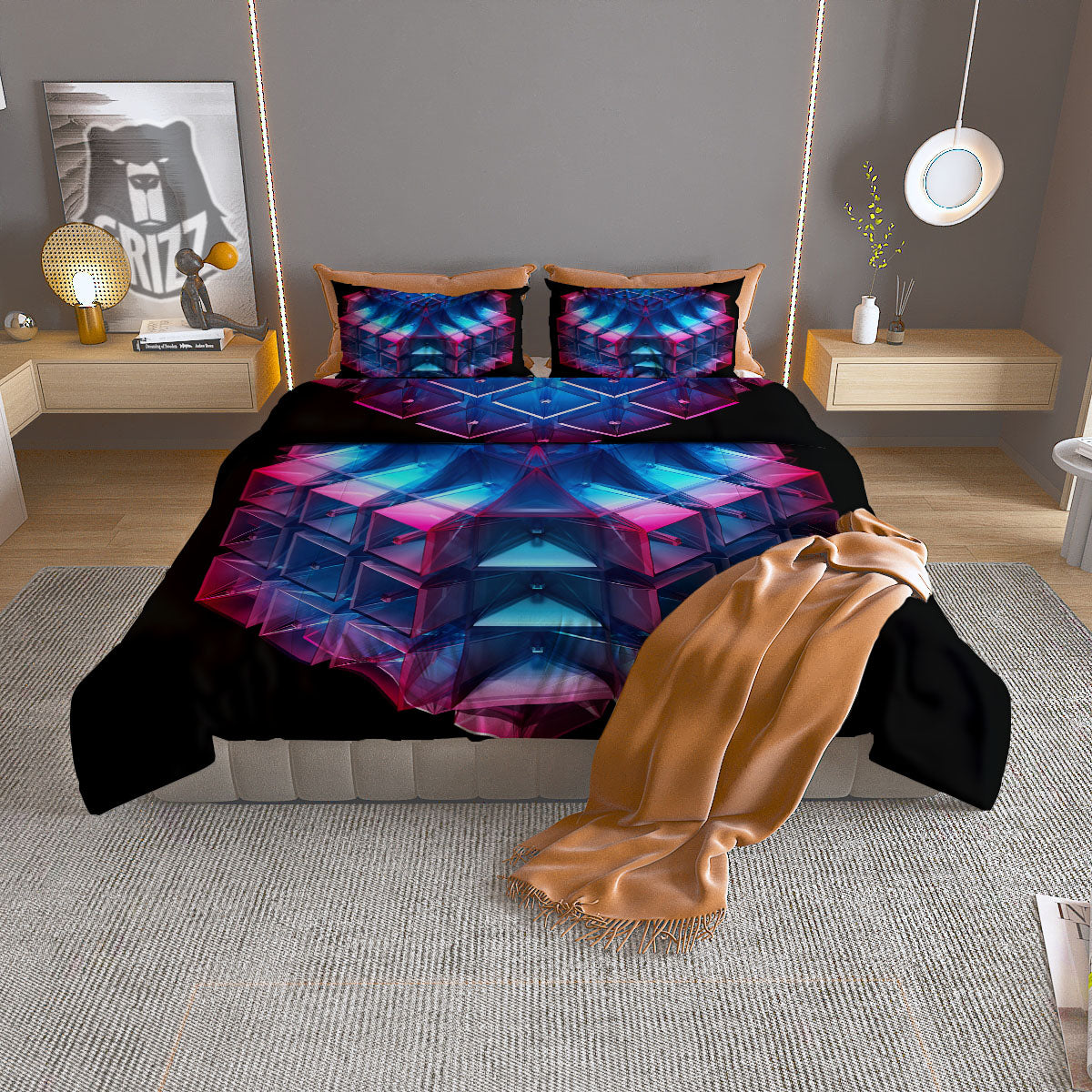 Kaleidoscope Flower Yellow Print Pattern Duvet Cover Bedding Set