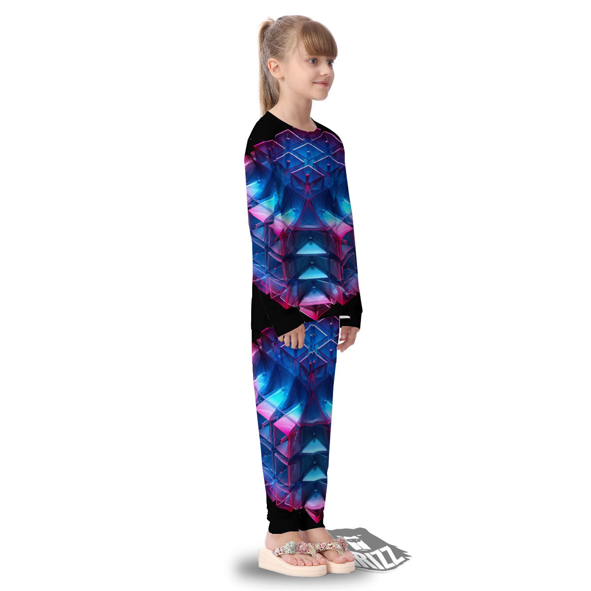 Kaleidoscope Blue And Purple Print Kid's Pajamas-grizzshop