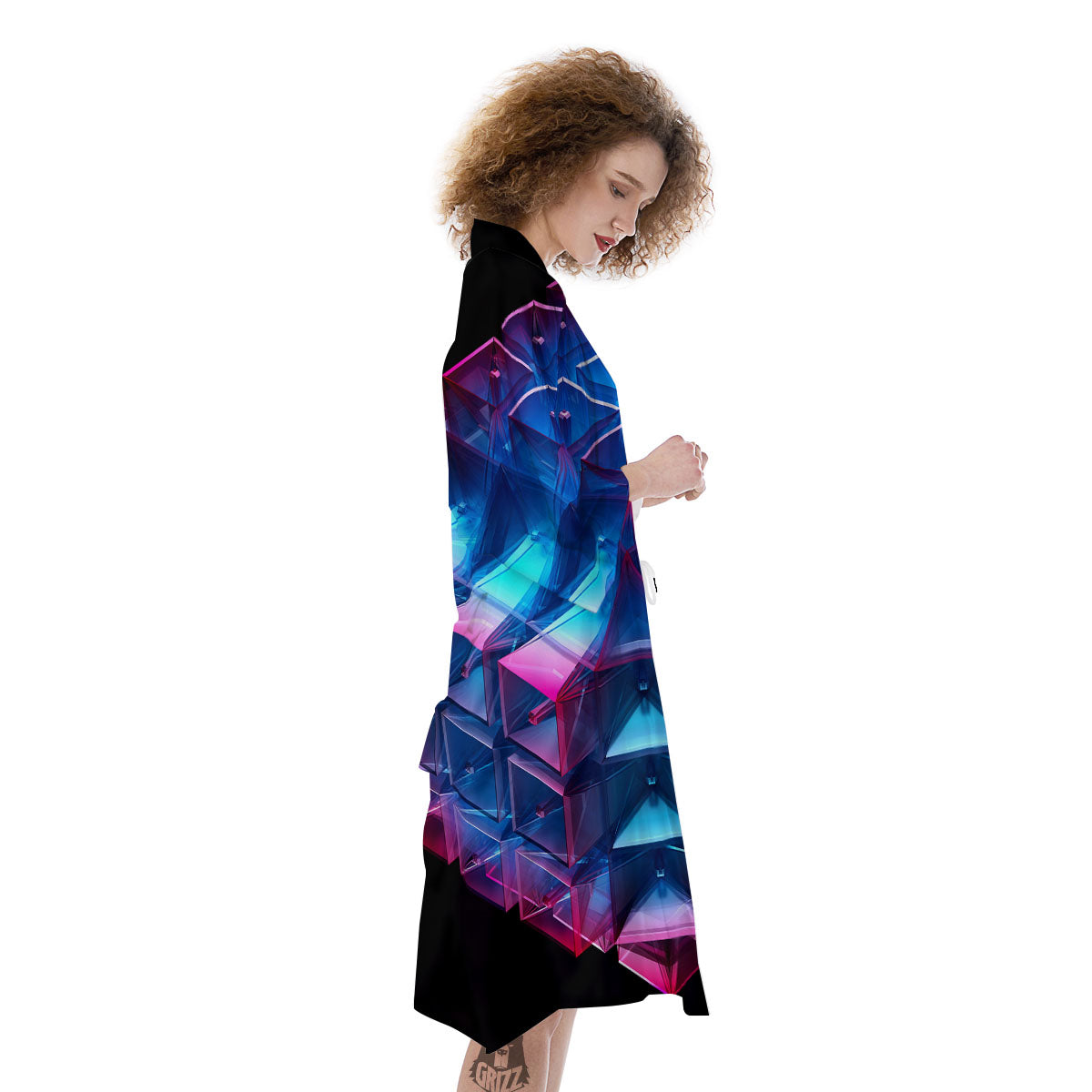 Kaleidoscope Blue And Purple Print Kimono-grizzshop