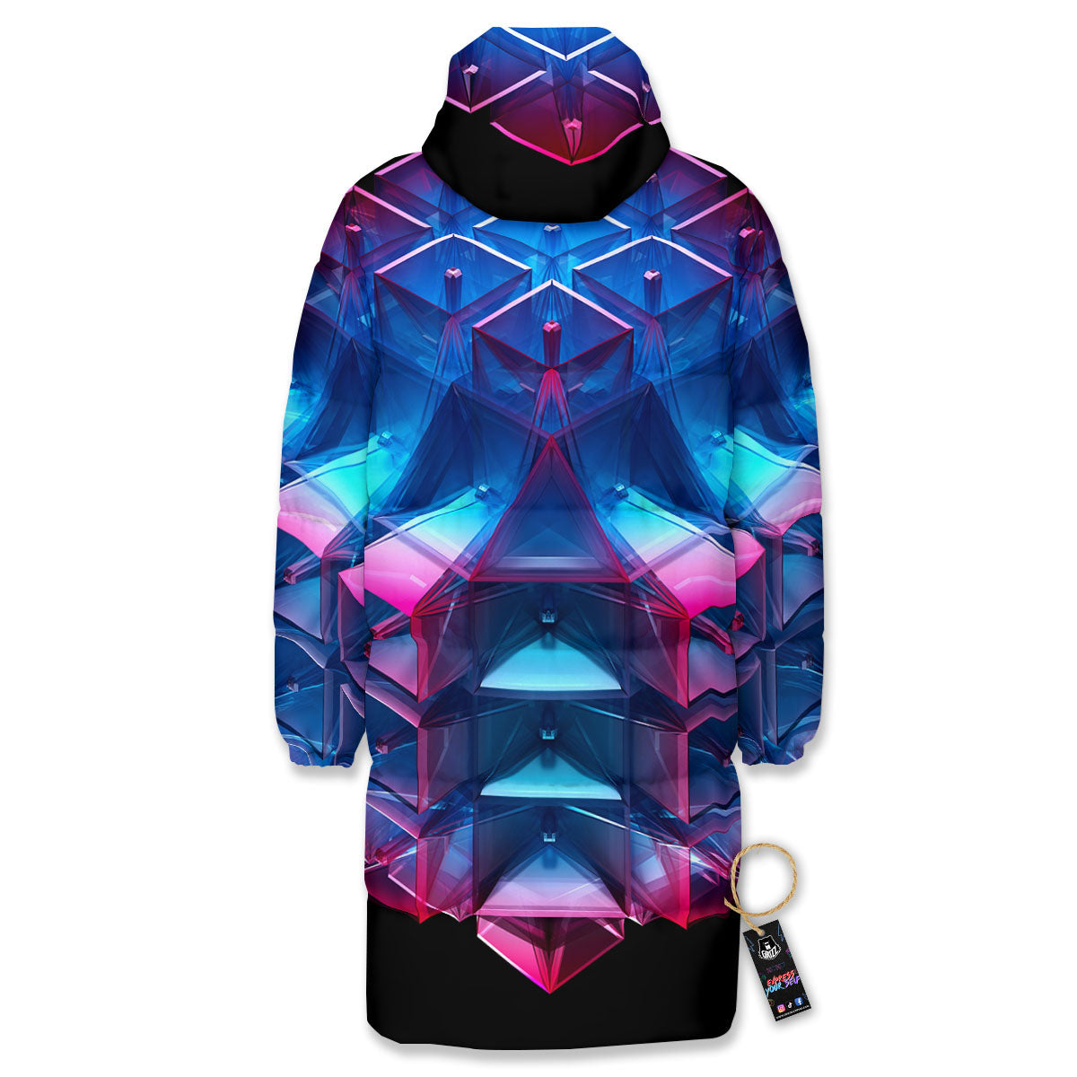 Kaleidoscope Blue And Purple Print Long Down Jacket-grizzshop