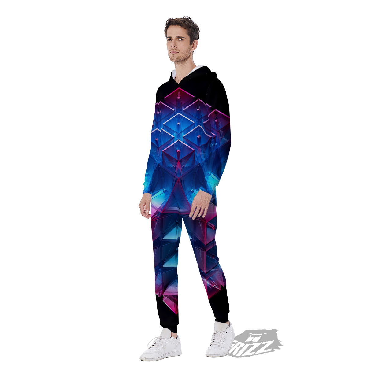 Kaleidoscope Blue And Purple Print Men's Jumpsuit-grizzshop