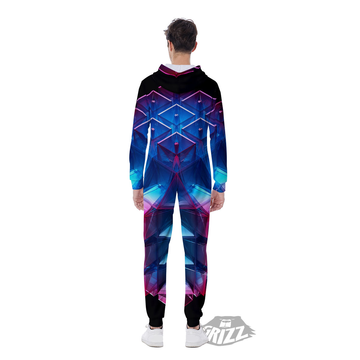 Kaleidoscope Blue And Purple Print Men's Jumpsuit-grizzshop