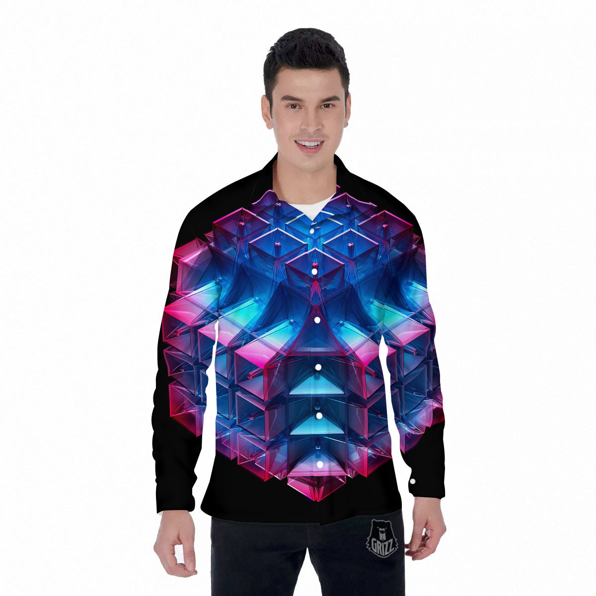 Kaleidoscope Blue And Purple Print Men's Long Sleeve Shirts-grizzshop