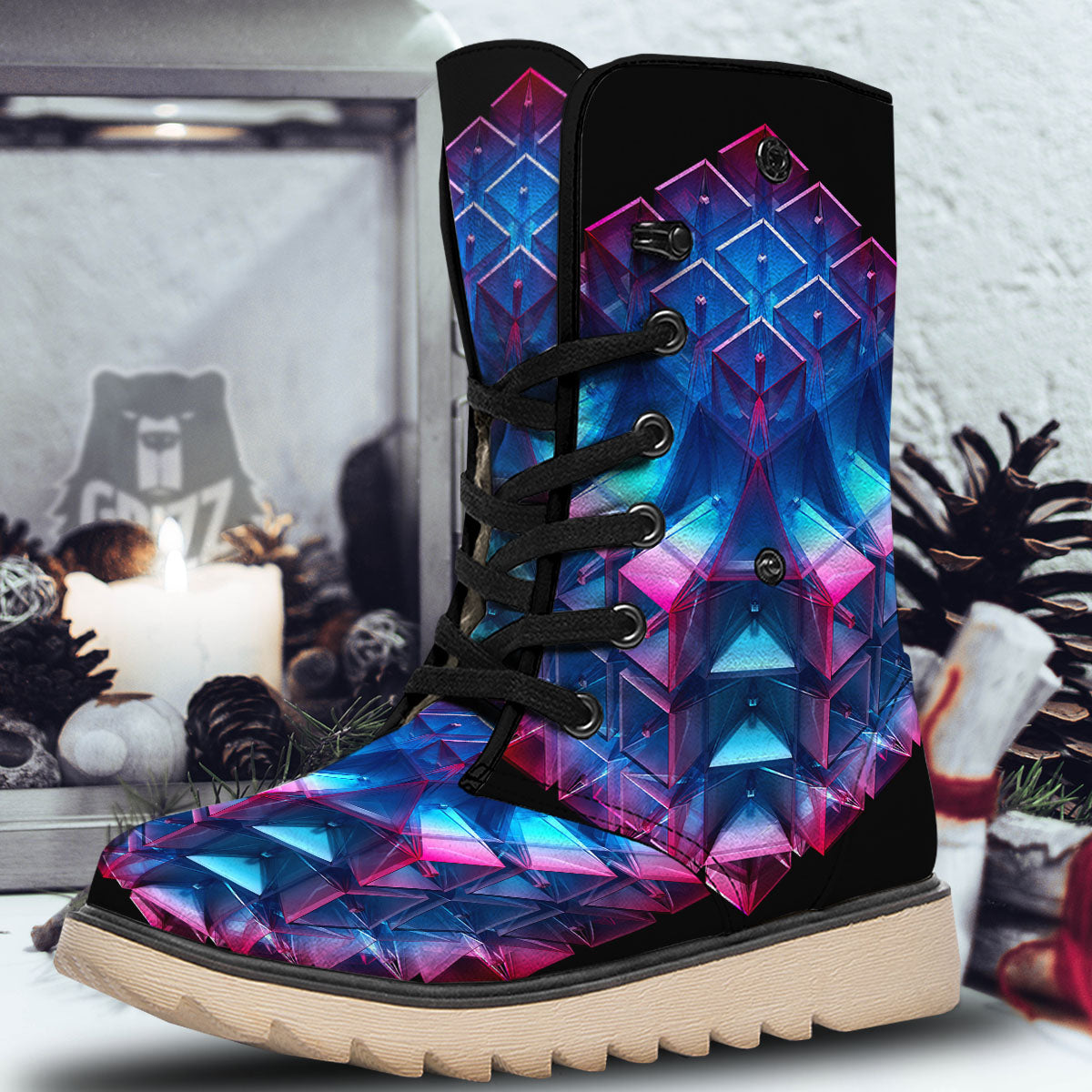 Kaleidoscope Blue And Purple Print Snow Boots-grizzshop