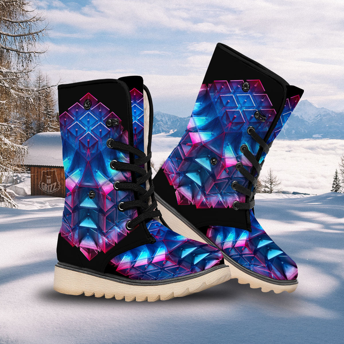 Kaleidoscope Blue And Purple Print Snow Boots-grizzshop