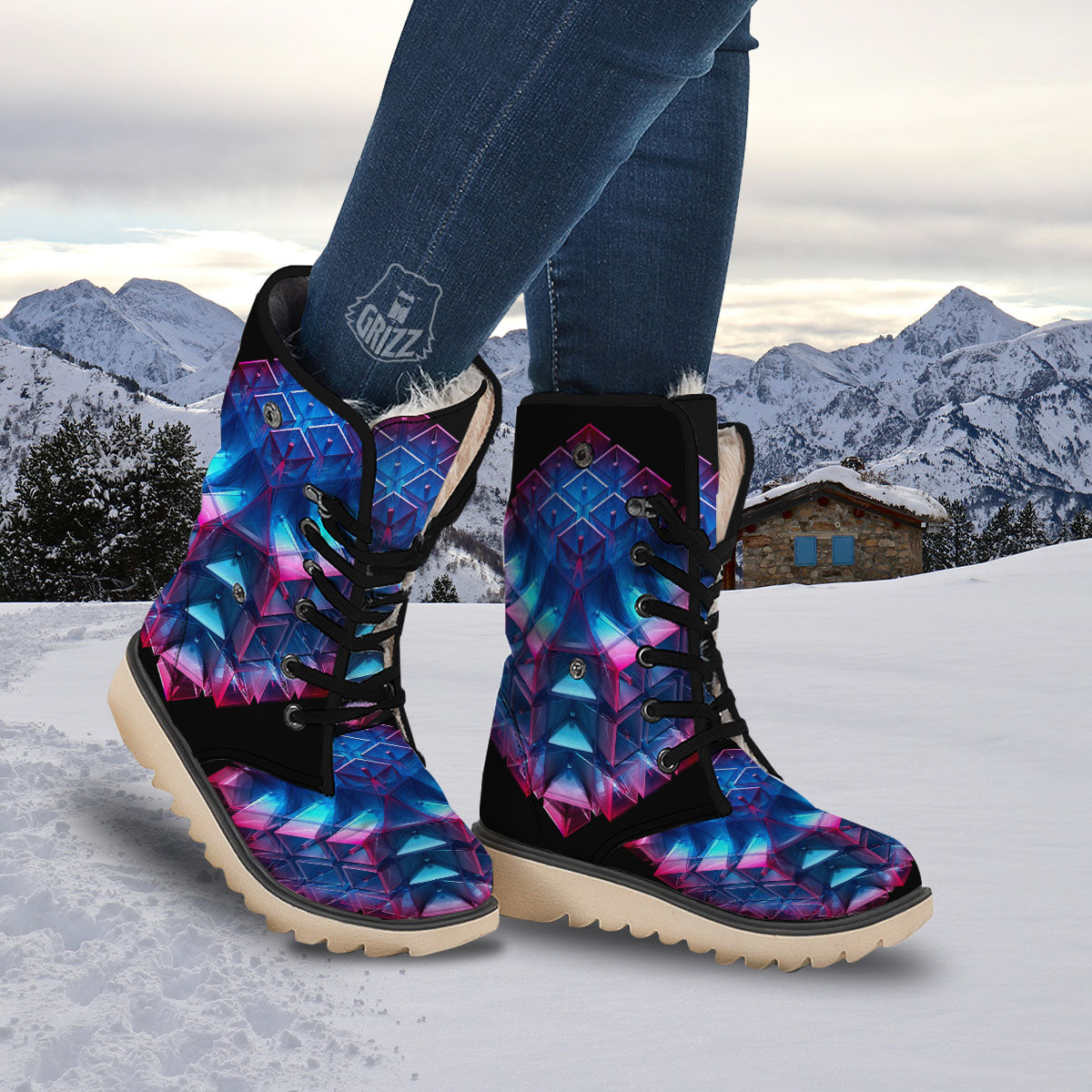 Kaleidoscope Blue And Purple Print Snow Boots-grizzshop