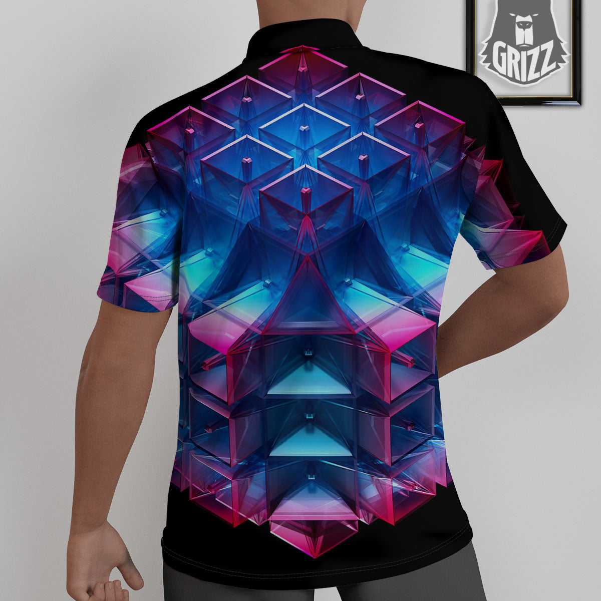 Kaleidoscope Blue And Purple Print Untucked Shirts-grizzshop
