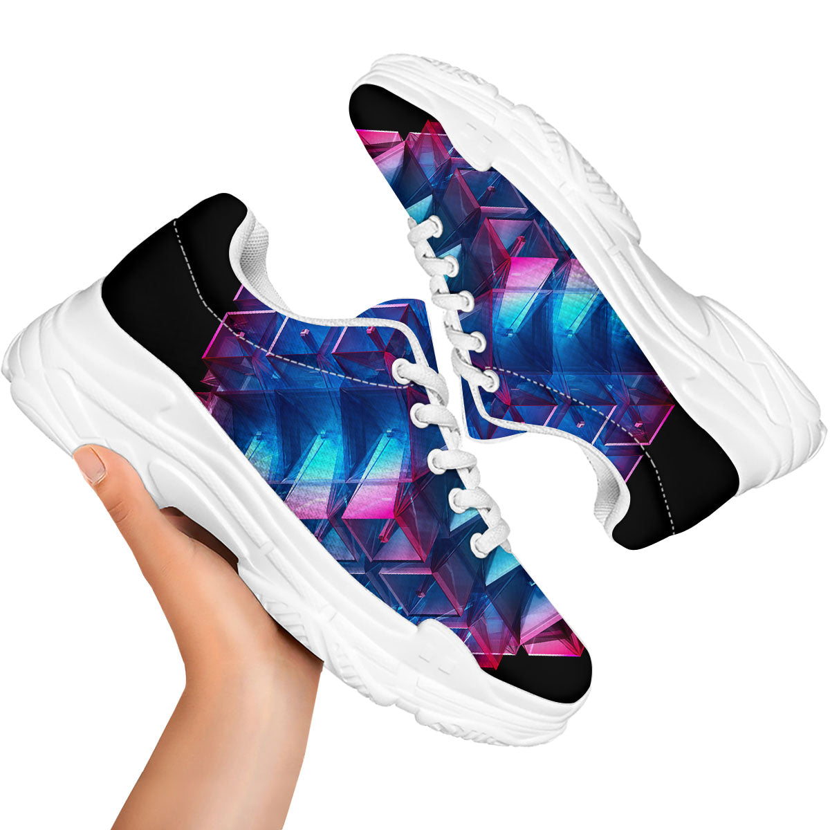 Kaleidoscope Blue And Purple Print White Chunky Shoes-grizzshop