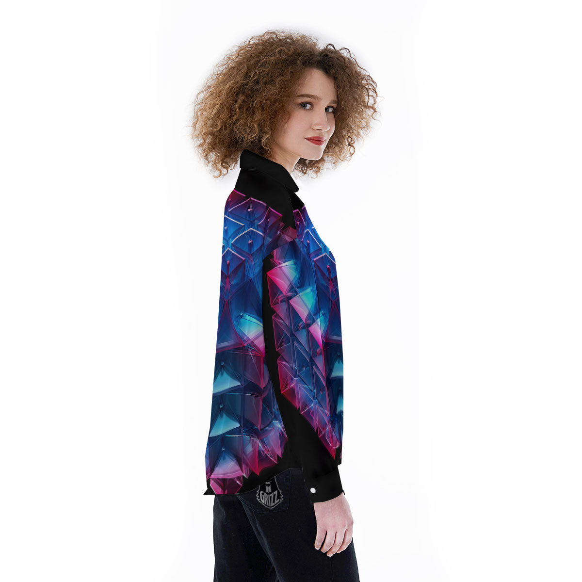 Kaleidoscope Blue And Purple Print Women's Long Sleeve Shirts-grizzshop