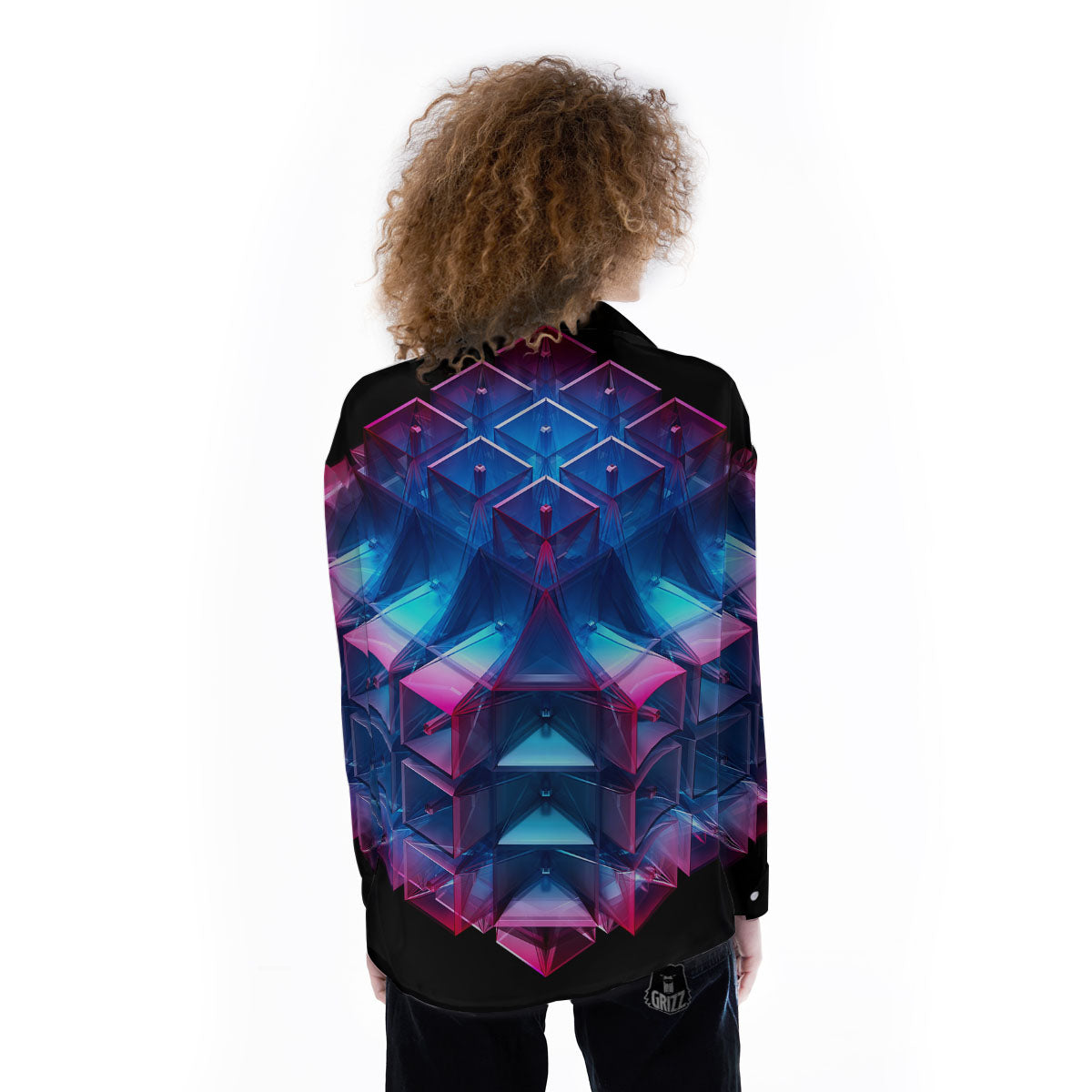 Kaleidoscope Blue And Purple Print Women's Long Sleeve Shirts-grizzshop