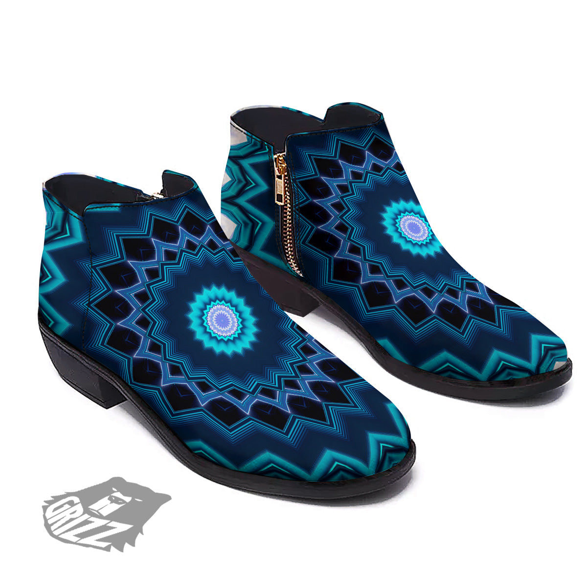 Kaleidoscope Blue Crystal Print Ankle Boots-grizzshop
