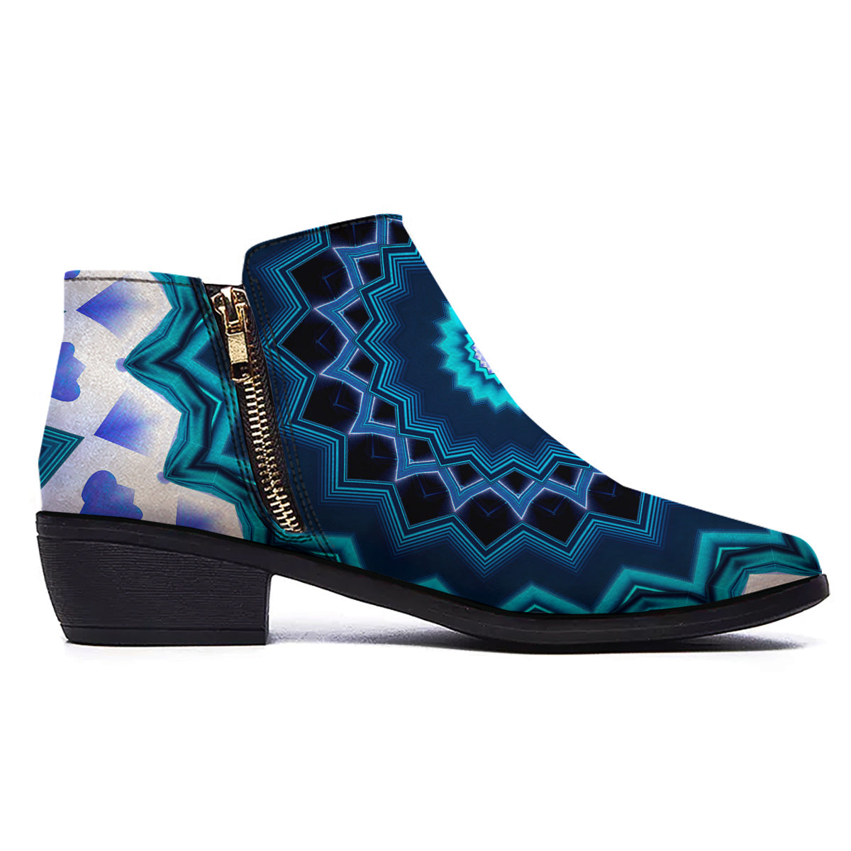Kaleidoscope Blue Crystal Print Ankle Boots-grizzshop