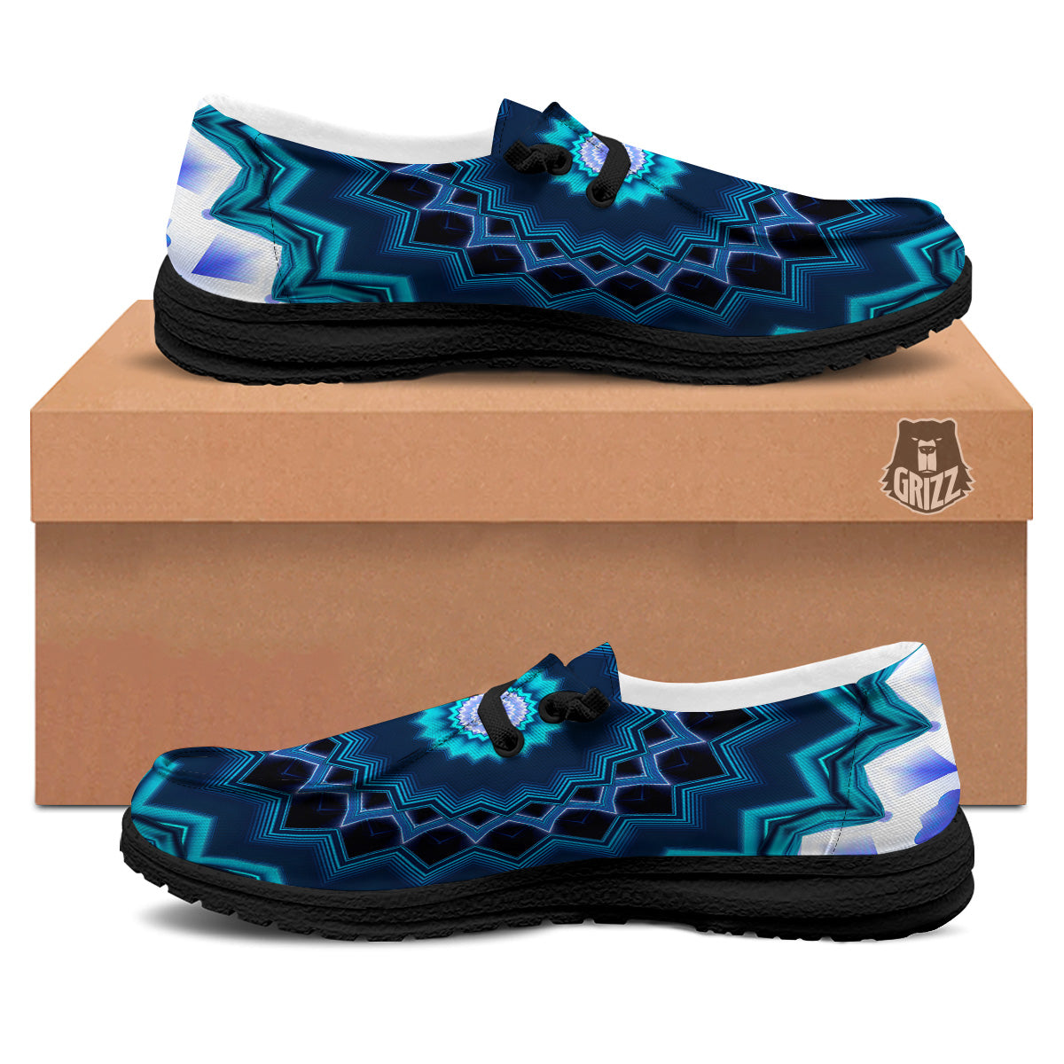 Kaleidoscope Blue Crystal Print Black Loafers-grizzshop