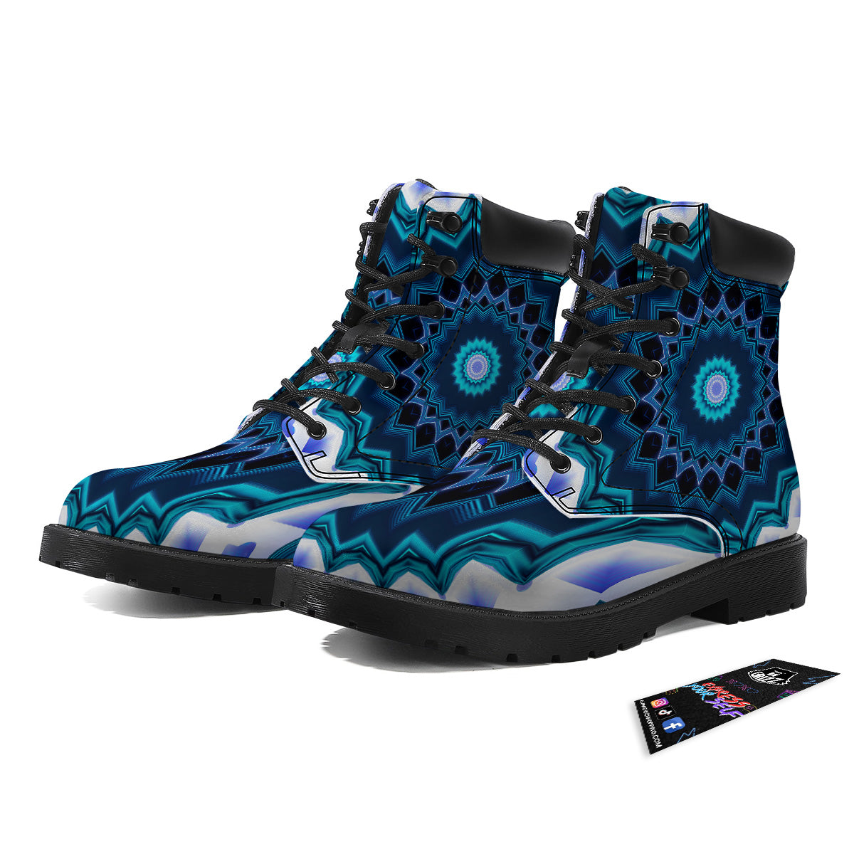 Kaleidoscope Blue Crystal Print Boots-grizzshop