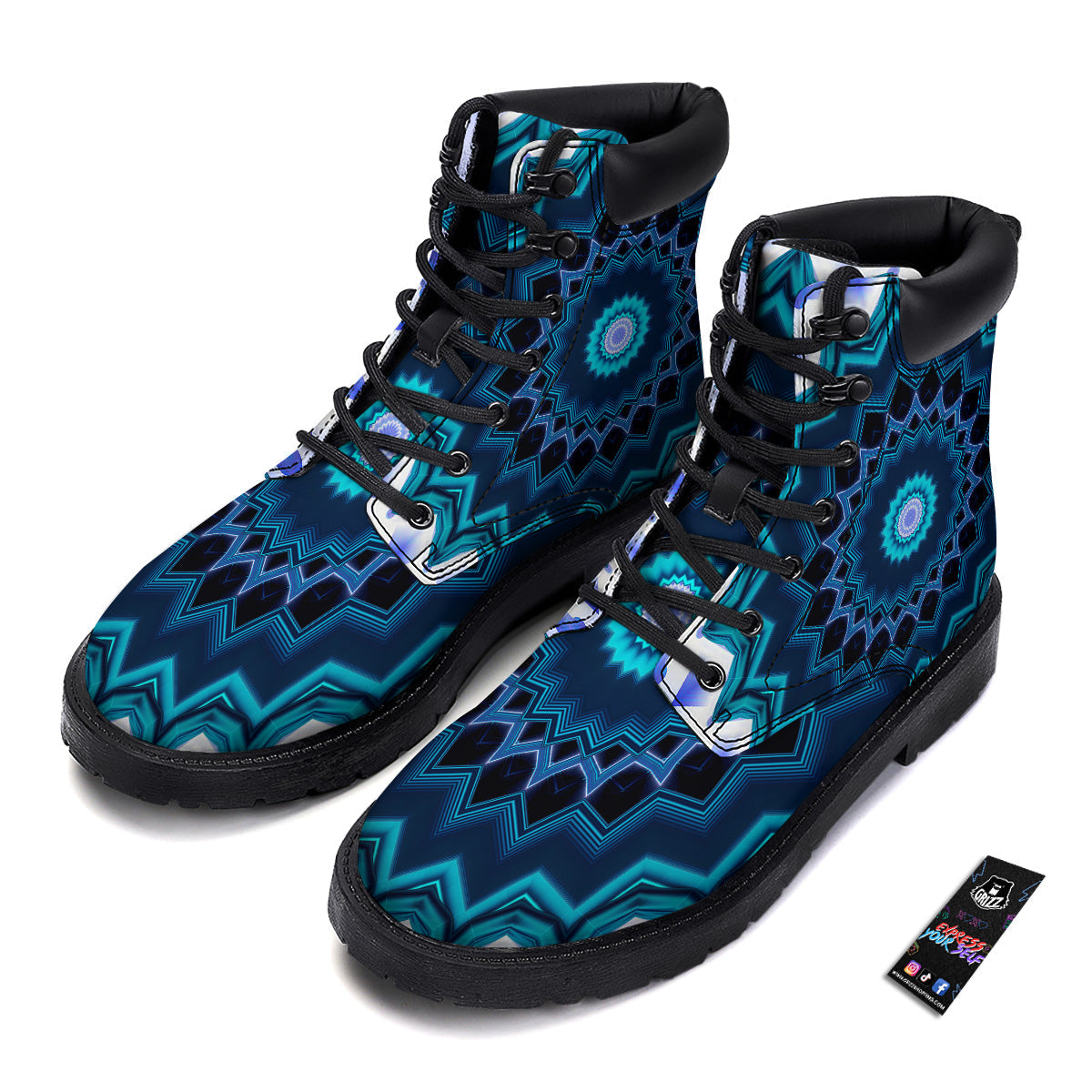 Kaleidoscope Blue Crystal Print Boots-grizzshop
