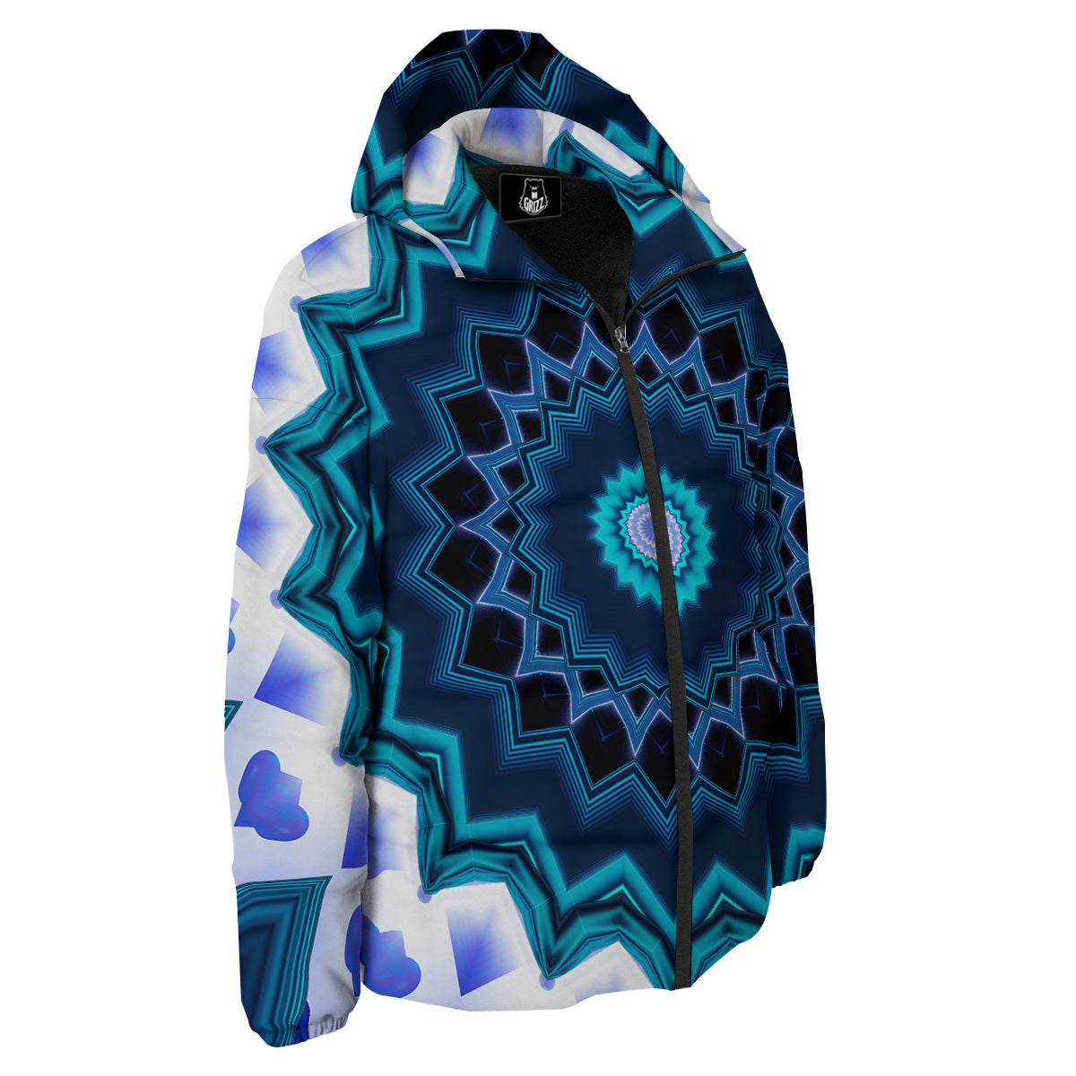 Kaleidoscope Blue Crystal Print Down Jacket-grizzshop