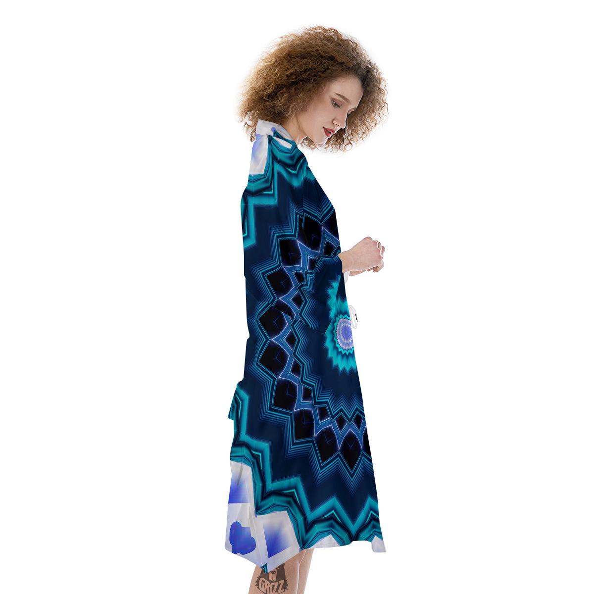 Kaleidoscope Blue Crystal Print Kimono-grizzshop