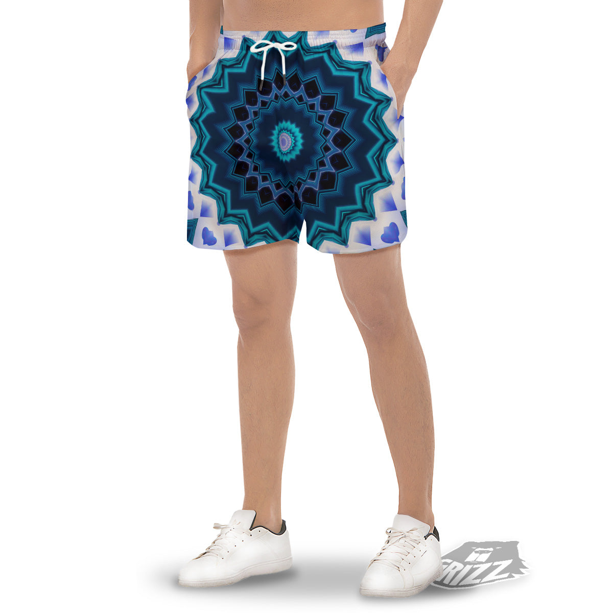 Kaleidoscope Blue Crystal Print Men's Gym Shorts-grizzshop