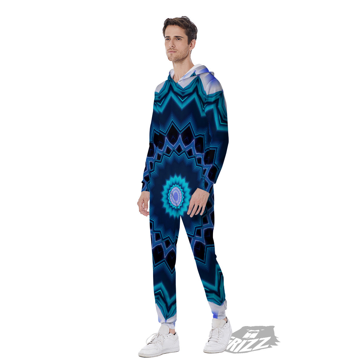 Kaleidoscope Blue Crystal Print Men's Jumpsuit-grizzshop