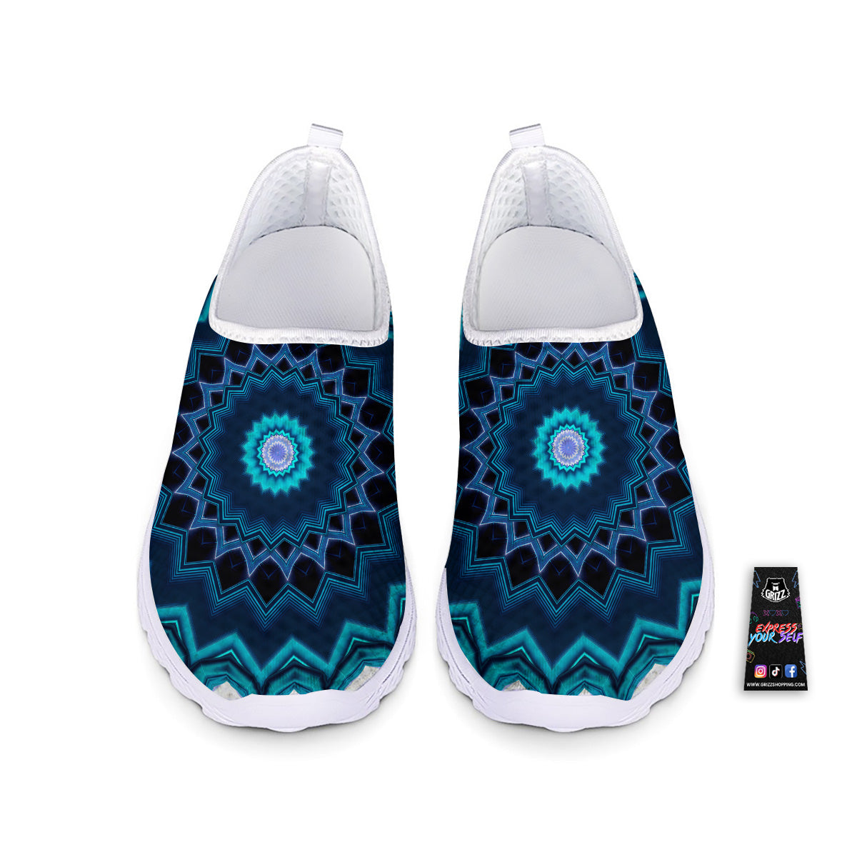 Kaleidoscope Blue Crystal Print Nurse Shoes-grizzshop