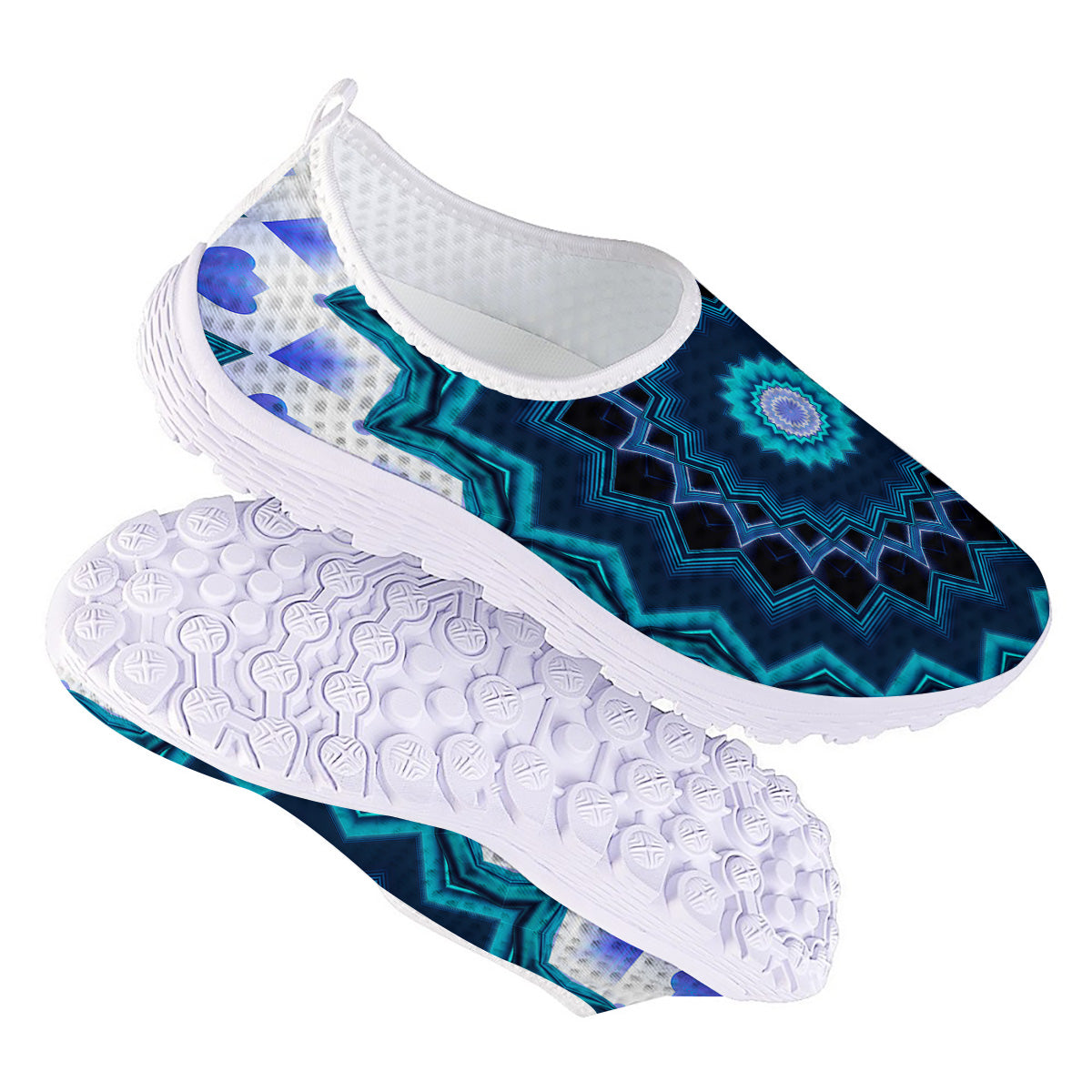 Kaleidoscope Blue Crystal Print Nurse Shoes-grizzshop