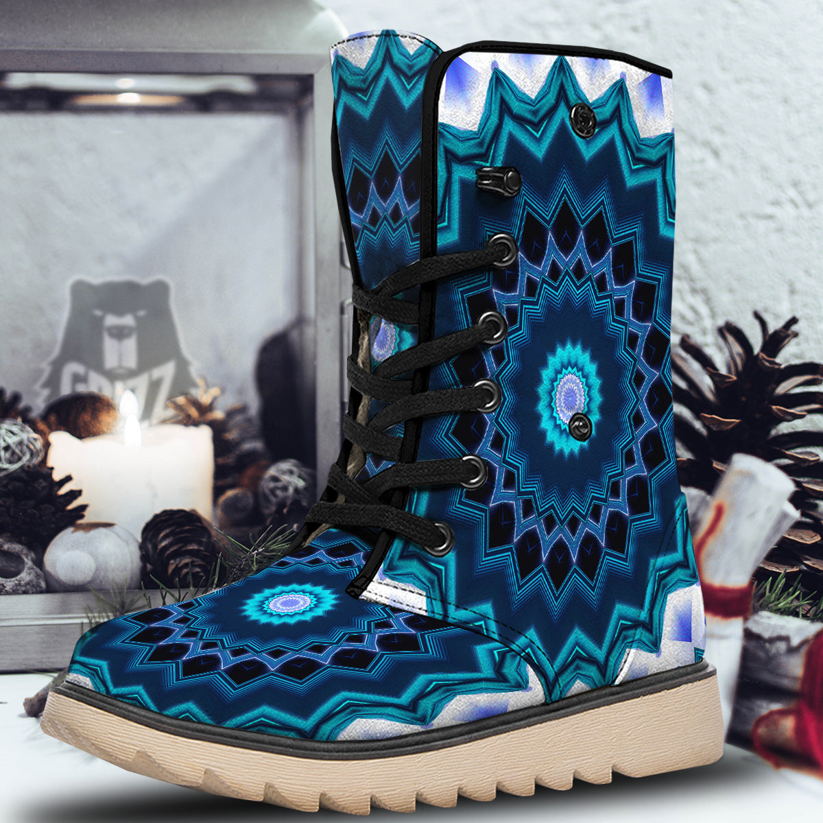 Kaleidoscope Blue Crystal Print Snow Boots-grizzshop