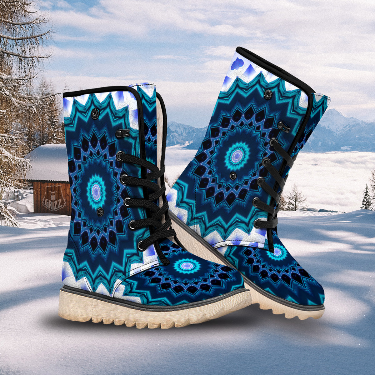 Kaleidoscope Blue Crystal Print Snow Boots-grizzshop