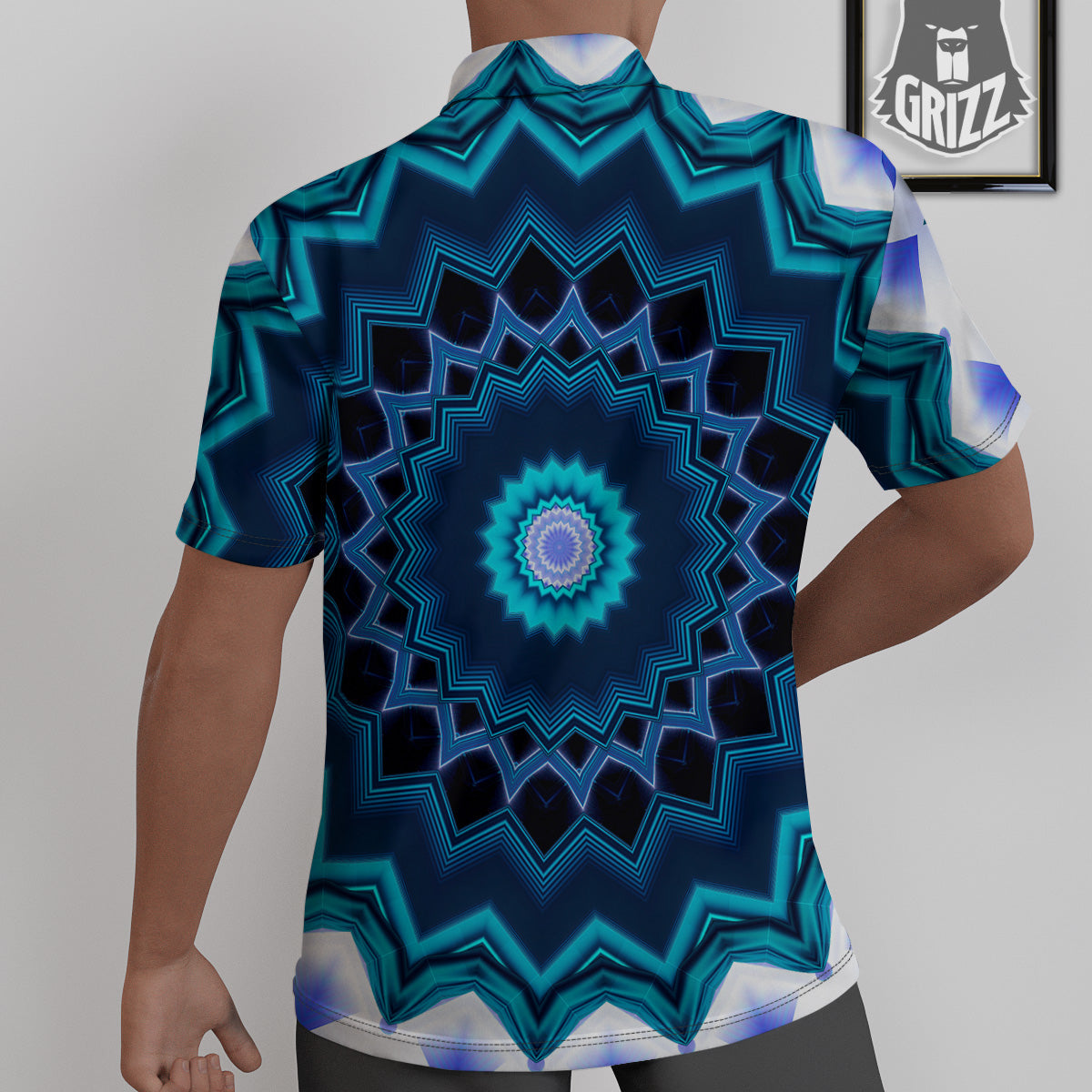 Kaleidoscope Blue Crystal Print Untucked Shirts-grizzshop