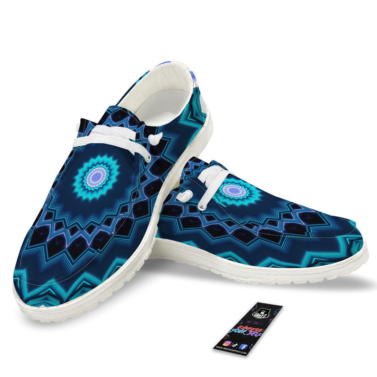 Kaleidoscope Blue Crystal Print White Loafers-grizzshop
