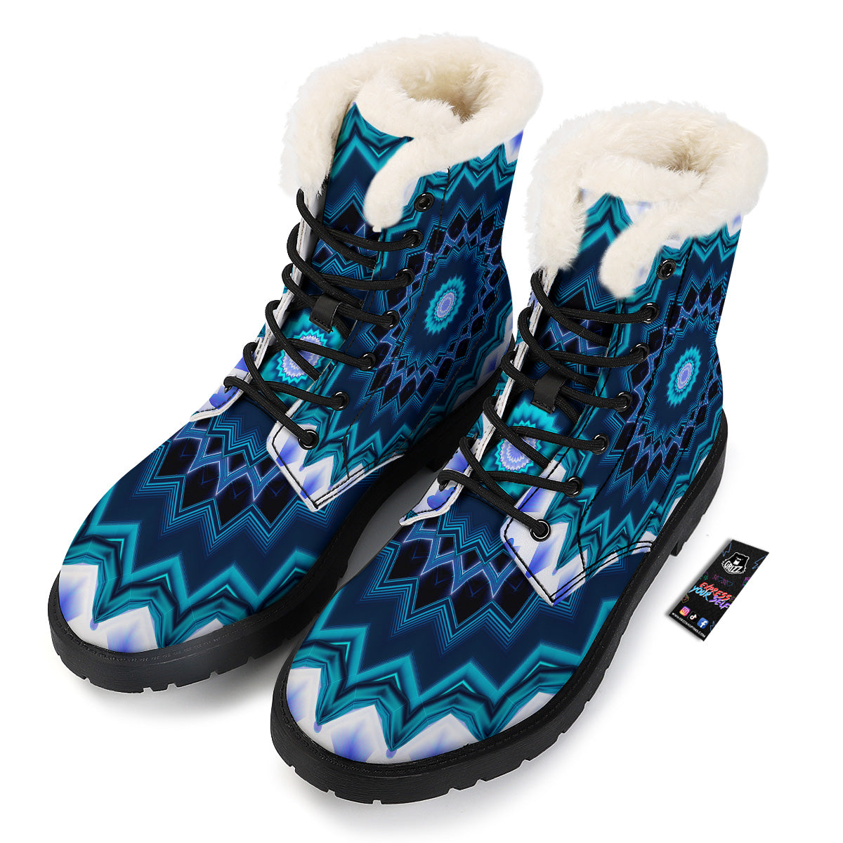 Kaleidoscope Blue Crystal Print Winter Boots-grizzshop