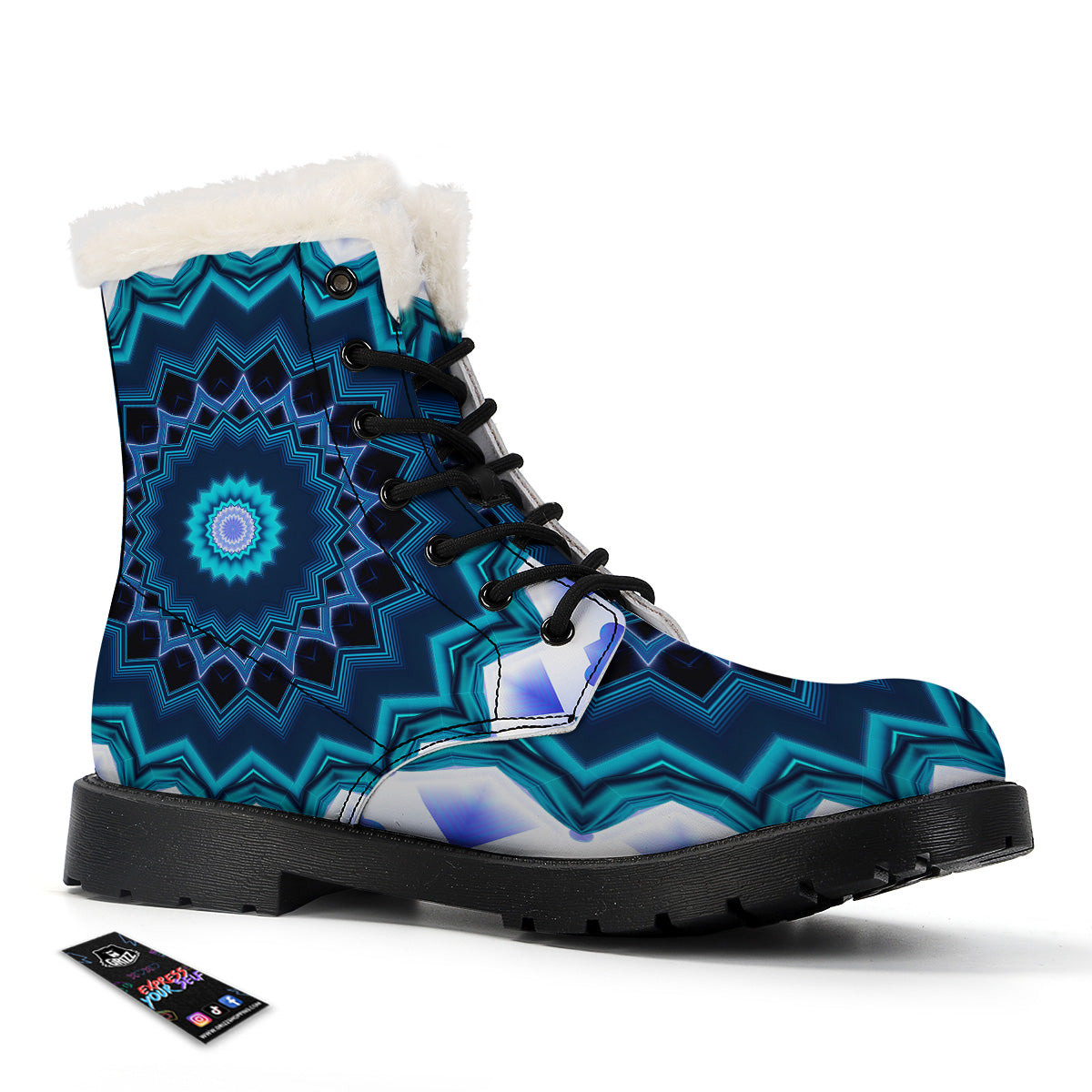 Kaleidoscope Blue Crystal Print Winter Boots-grizzshop