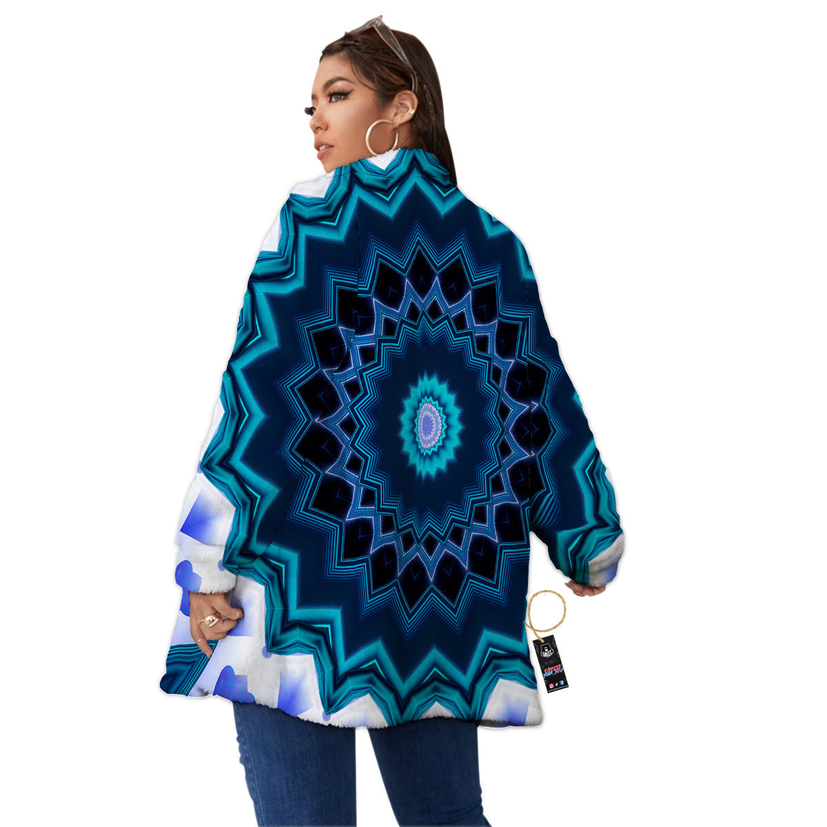 Kaleidoscope Blue Crystal Print Women's Sherpa Jacket-grizzshop
