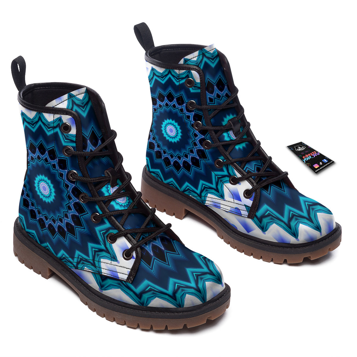 Kaleidoscope Blue Crystal Print Work Boots-grizzshop