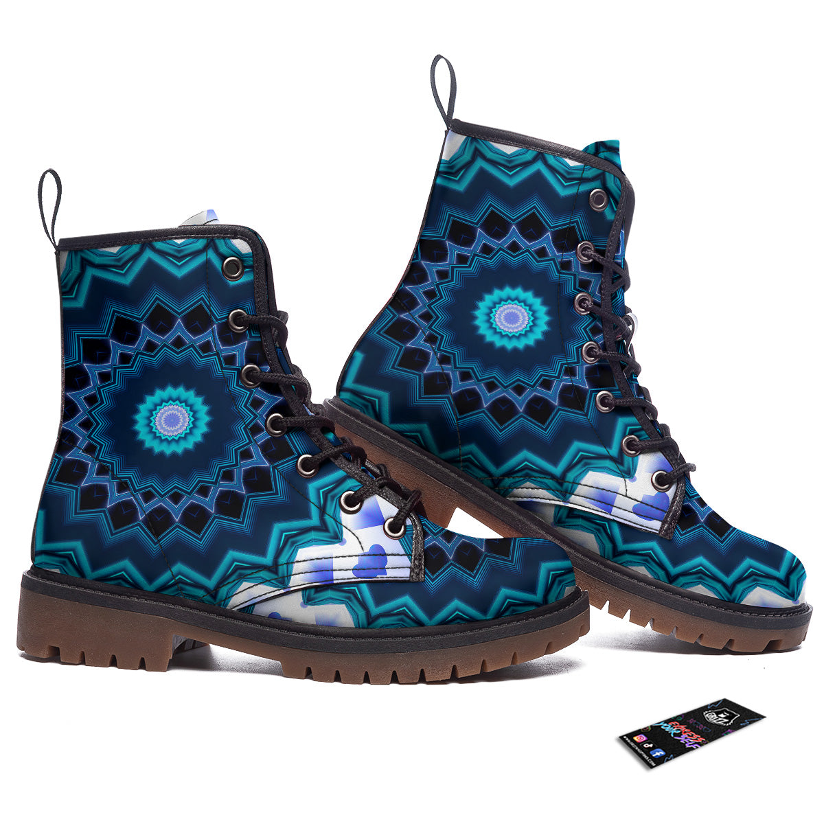 Kaleidoscope Blue Crystal Print Work Boots-grizzshop